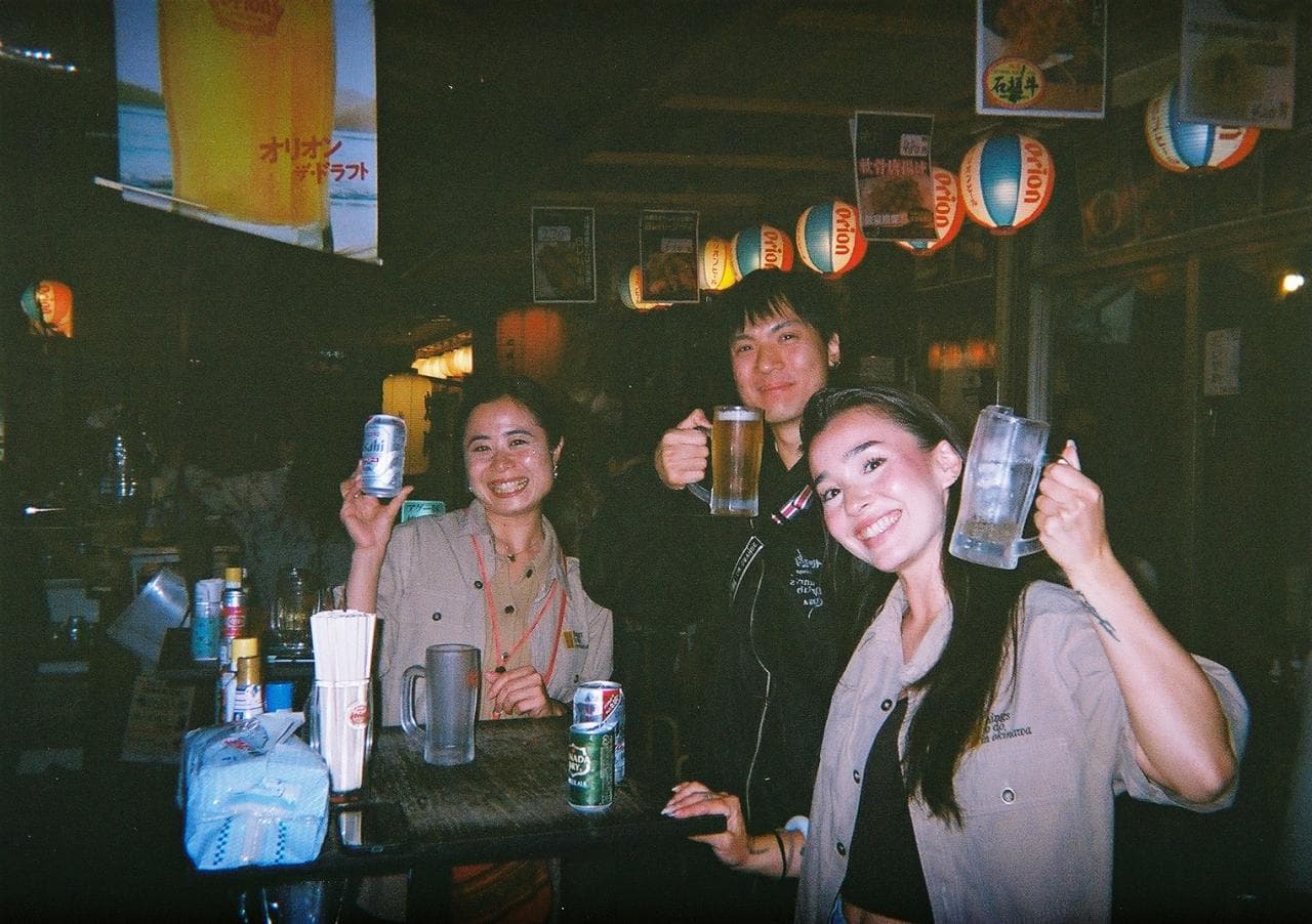 Guest and guides on Izakaya hopping tour Okinawa
